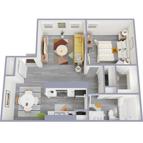 Floor plan for 1 bed, 1 bath, 660 sqft